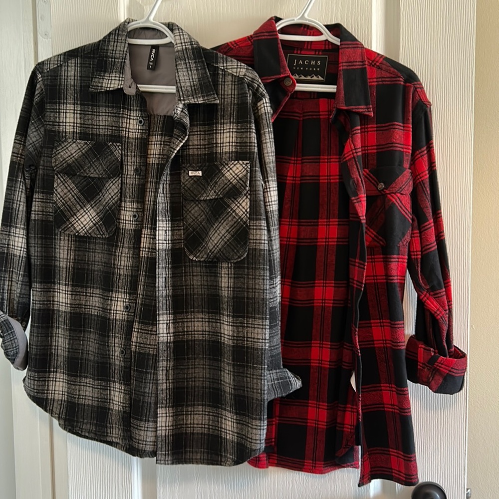 Red - oversized flannel shirt